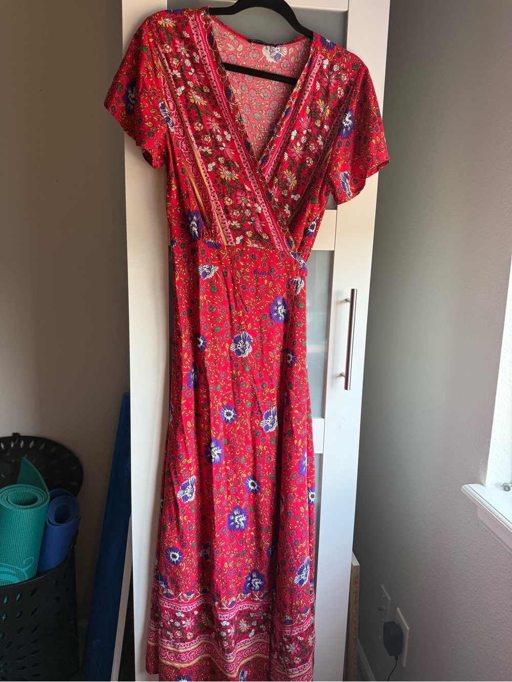 Red Floral Wrap Maxi Dress - Women's Boho Summer Dress